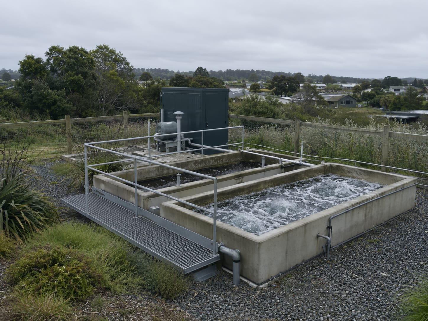 Planta pequeña de tratamiento de aguas servidas en entorno periurbano