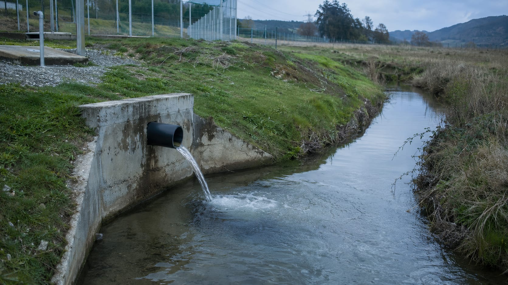 Descarga de una planta de tratamiento a un canal